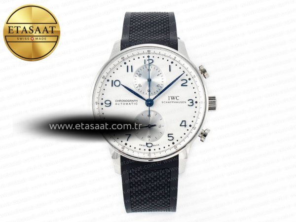 IWC Portuguese Krono IW3716 Z+F Beyaz Kadran Siyah A69355 Eta Saat - 1:1 Süper Klon Replika Saat