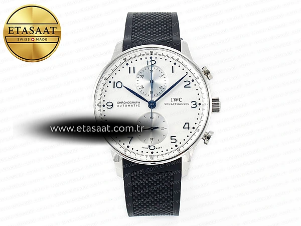 IWC Portuguese Krono IW3716 Z+F Beyaz Kadran Siyah A69355 Eta Saat - 1:1 Süper Klon Replika Saat