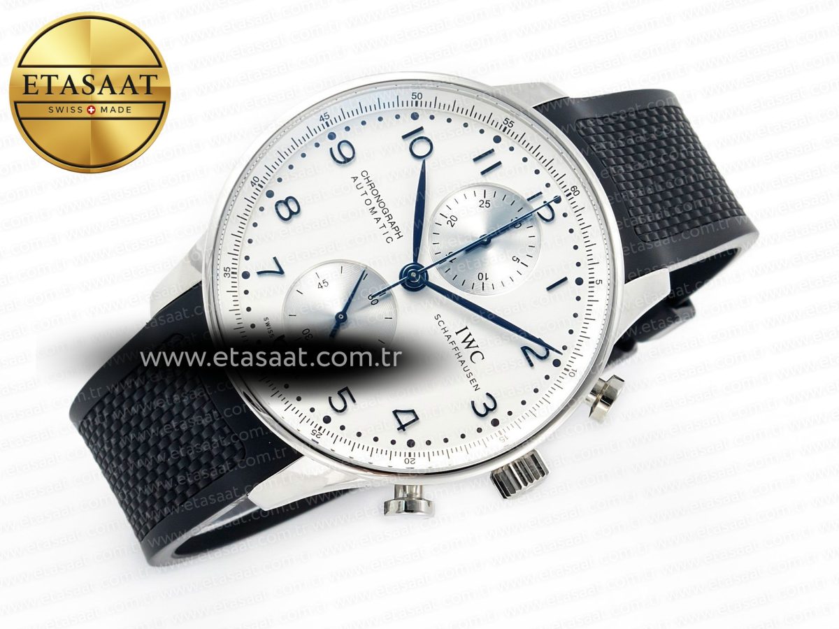 IWC Portuguese Chrono IW3716 Z+F 1:1 Best Edition White Dial on Black Rubber Strap A69355 - Görsel 8