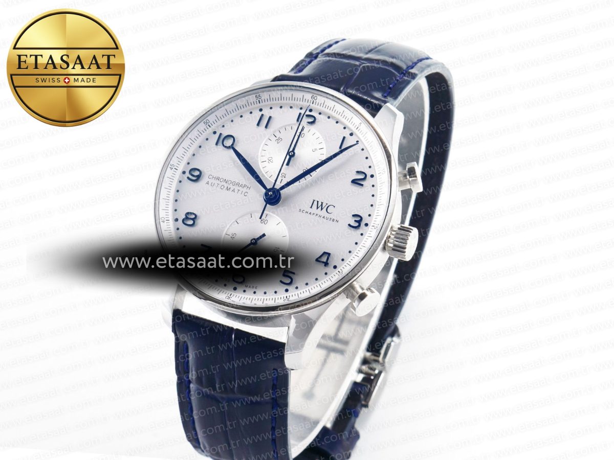 IWC Portuguese Chrono IW371605 ZF 1:1 Best Edition White Dial on Blue Leather Strap A69355 - Görsel 1