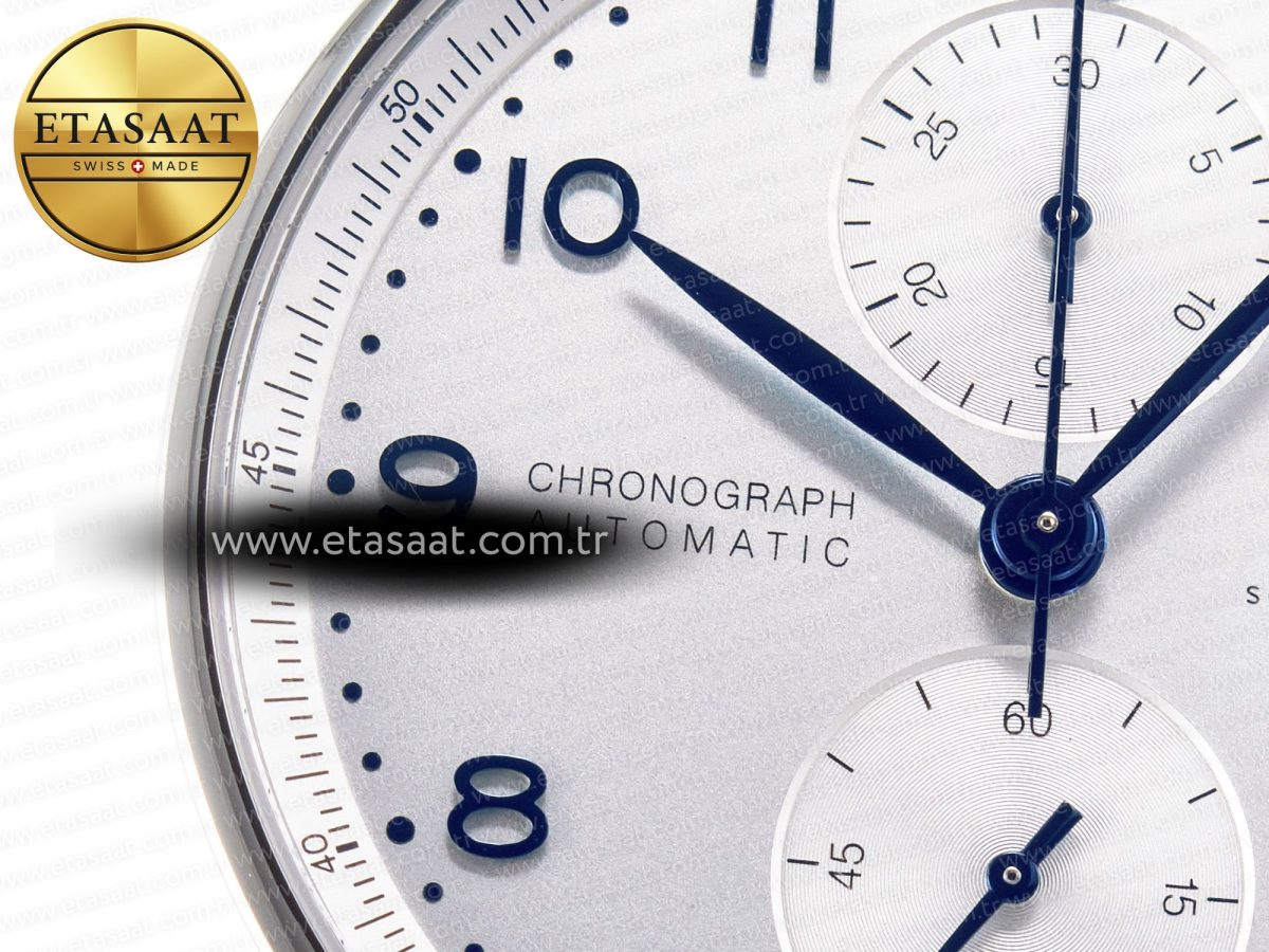 IWC Portuguese Chrono IW371605 ZF 1:1 Best Edition White Dial on Blue Leather Strap A69355 - Görsel 10