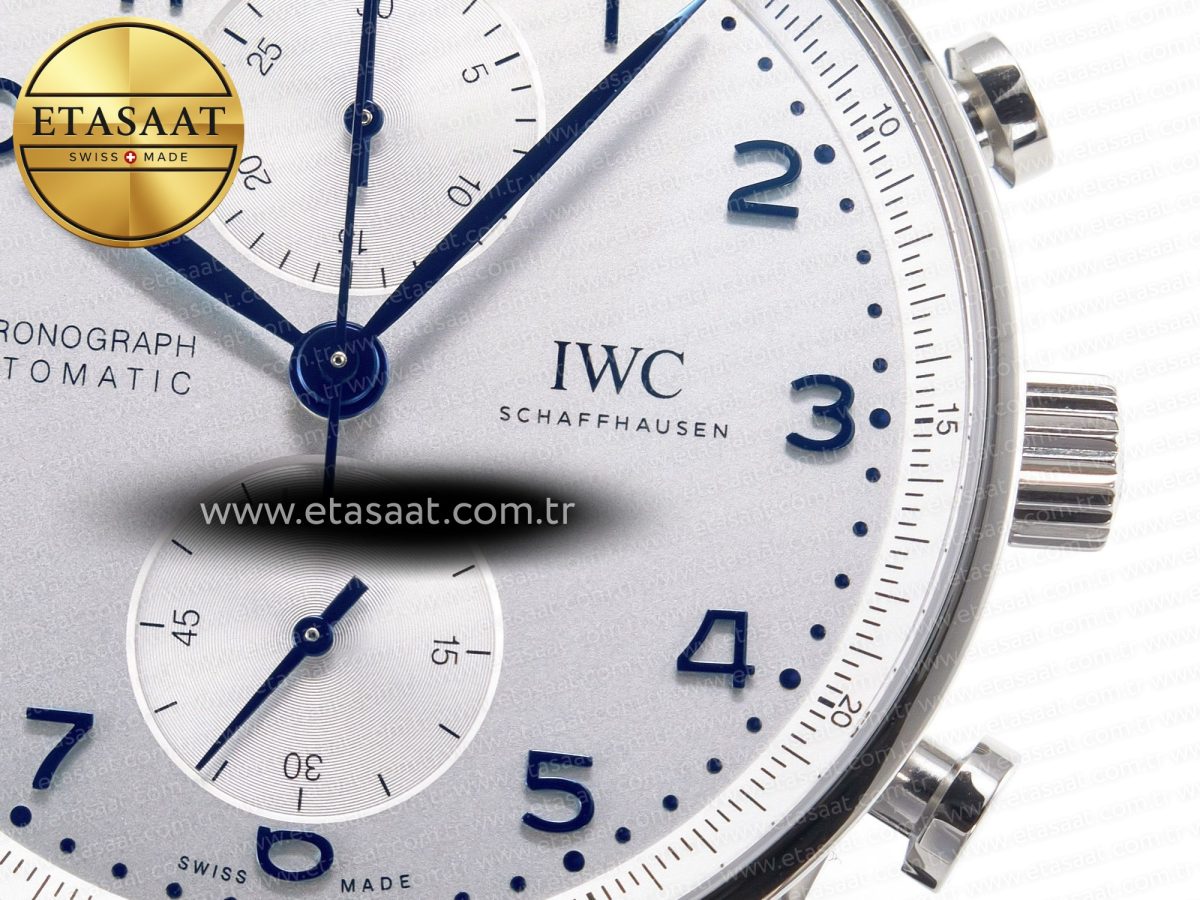 IWC Portuguese Chrono IW371605 ZF 1:1 Best Edition White Dial on Blue Leather Strap A69355 - Görsel 12