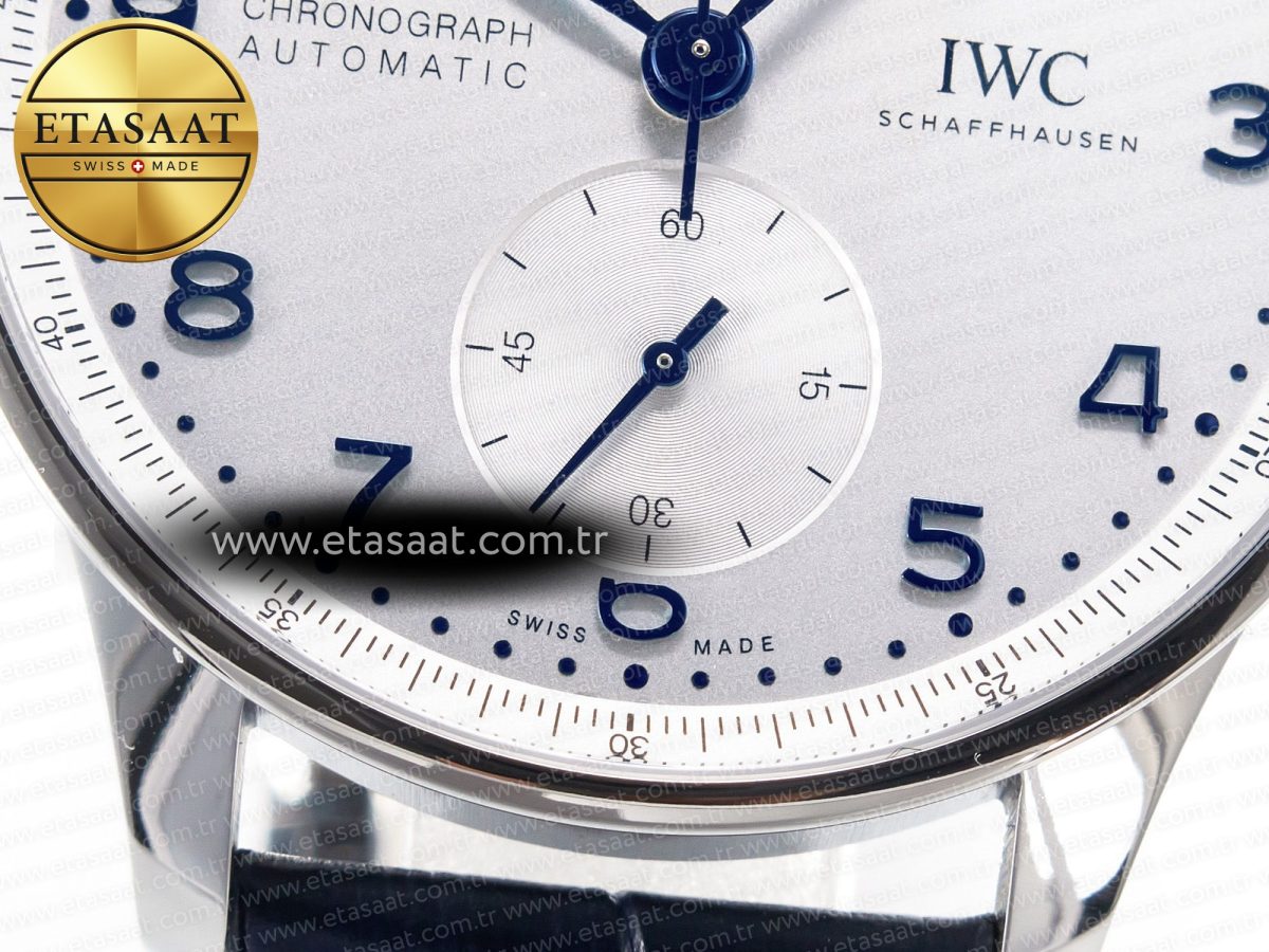 IWC Portuguese Chrono IW371605 ZF 1:1 Best Edition White Dial on Blue Leather Strap A69355 - Görsel 13