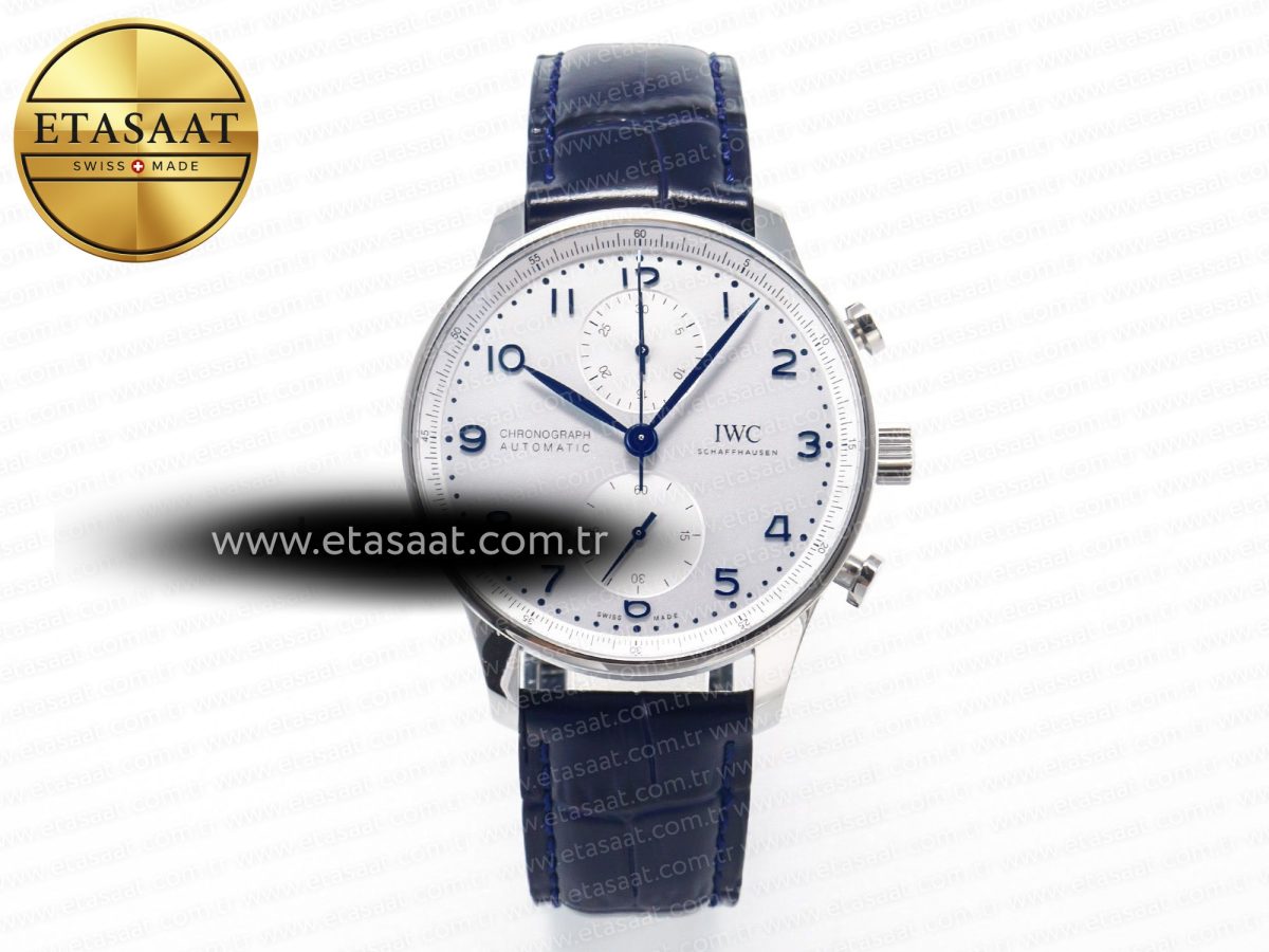 IWC Portuguese Chrono IW371605 ZF 1:1 Best Edition White Dial on Blue Leather Strap A69355 - Görsel 3