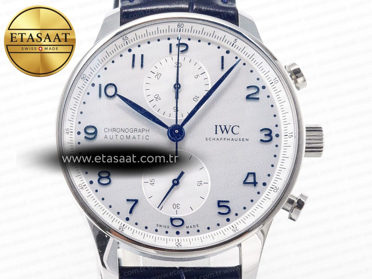 IWC Portuguese Chrono IW371605 ZF 1:1 Best Edition White Dial on Blue Leather Strap A69355 - Görsel 4