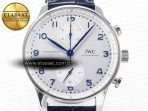 IWC Portuguese Chrono IW371605 ZF 1:1 Best Edition White Dial on Blue Leather Strap A69355 - Görsel 4