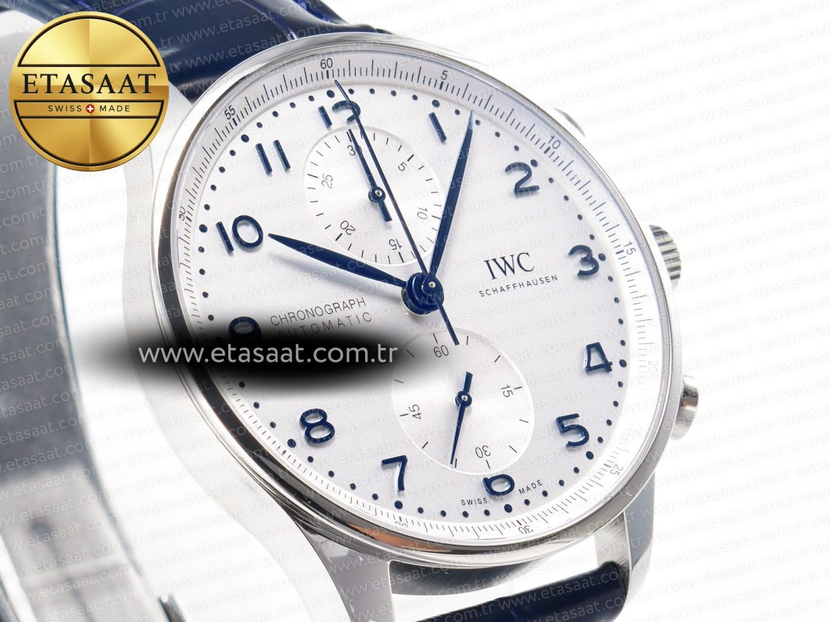 IWC Portuguese Chrono IW371605 ZF 1:1 Best Edition White Dial on Blue Leather Strap A69355 - Görsel 5