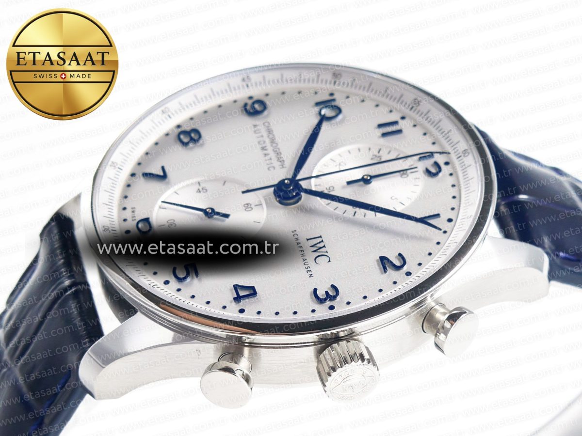 IWC Portuguese Chrono IW371605 ZF 1:1 Best Edition White Dial on Blue Leather Strap A69355 - Görsel 6