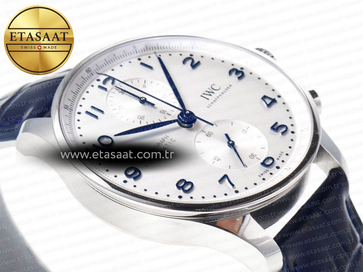 IWC Portuguese Chrono IW371605 ZF 1:1 Best Edition White Dial on Blue Leather Strap A69355 - Görsel 7