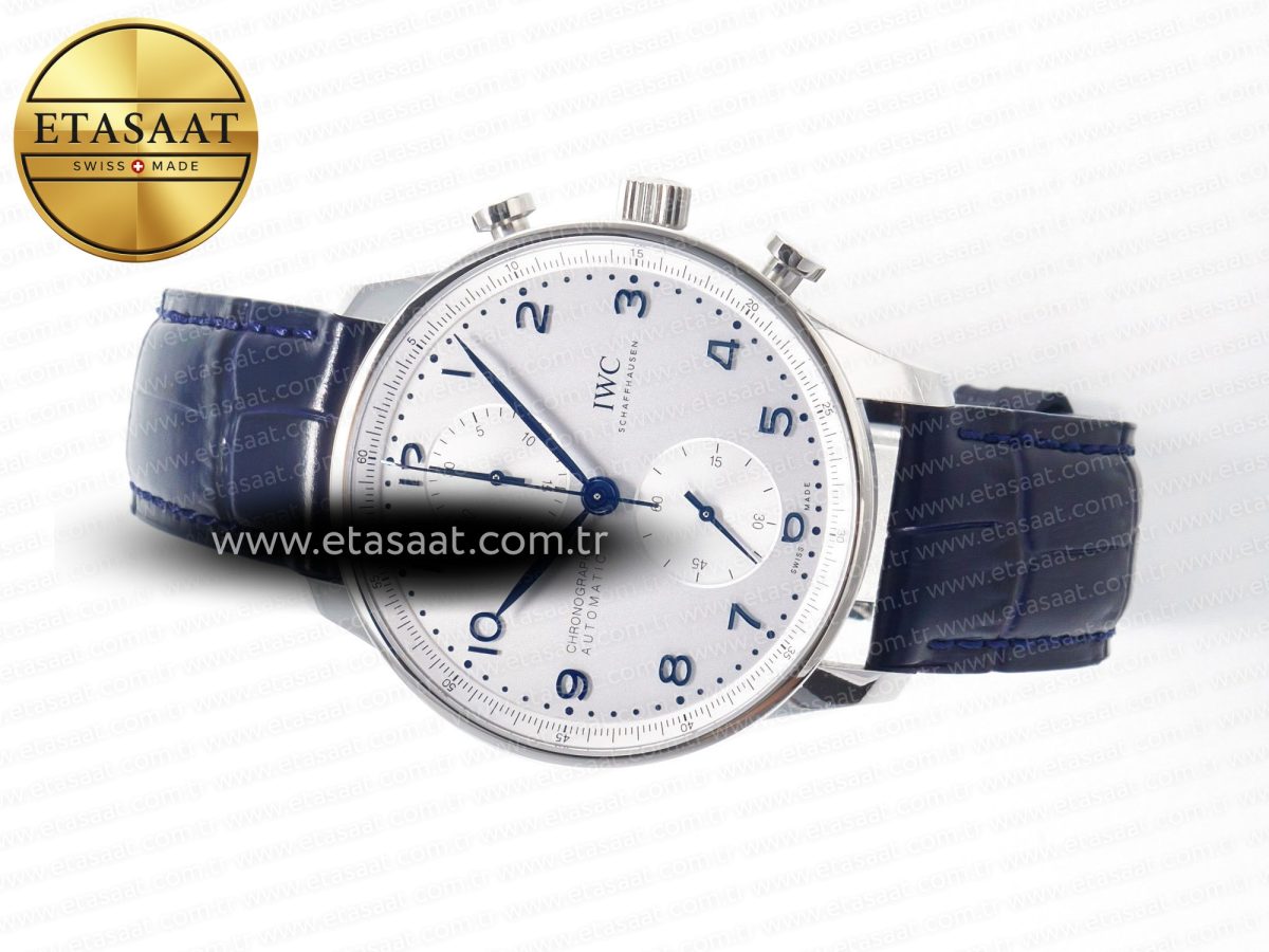 IWC Portuguese Chrono IW371605 ZF 1:1 Best Edition White Dial on Blue Leather Strap A69355 - Görsel 9