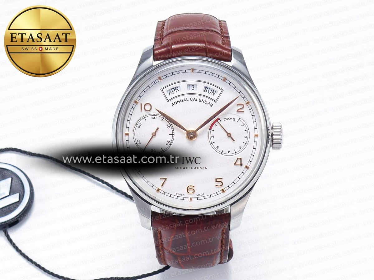 IWC Portuguese Real PR Real Annual Calendar IW5035 ZF 1:1 Best Edition White Dial RG Markers on Brown Leather Strap A52850 - Görsel 3