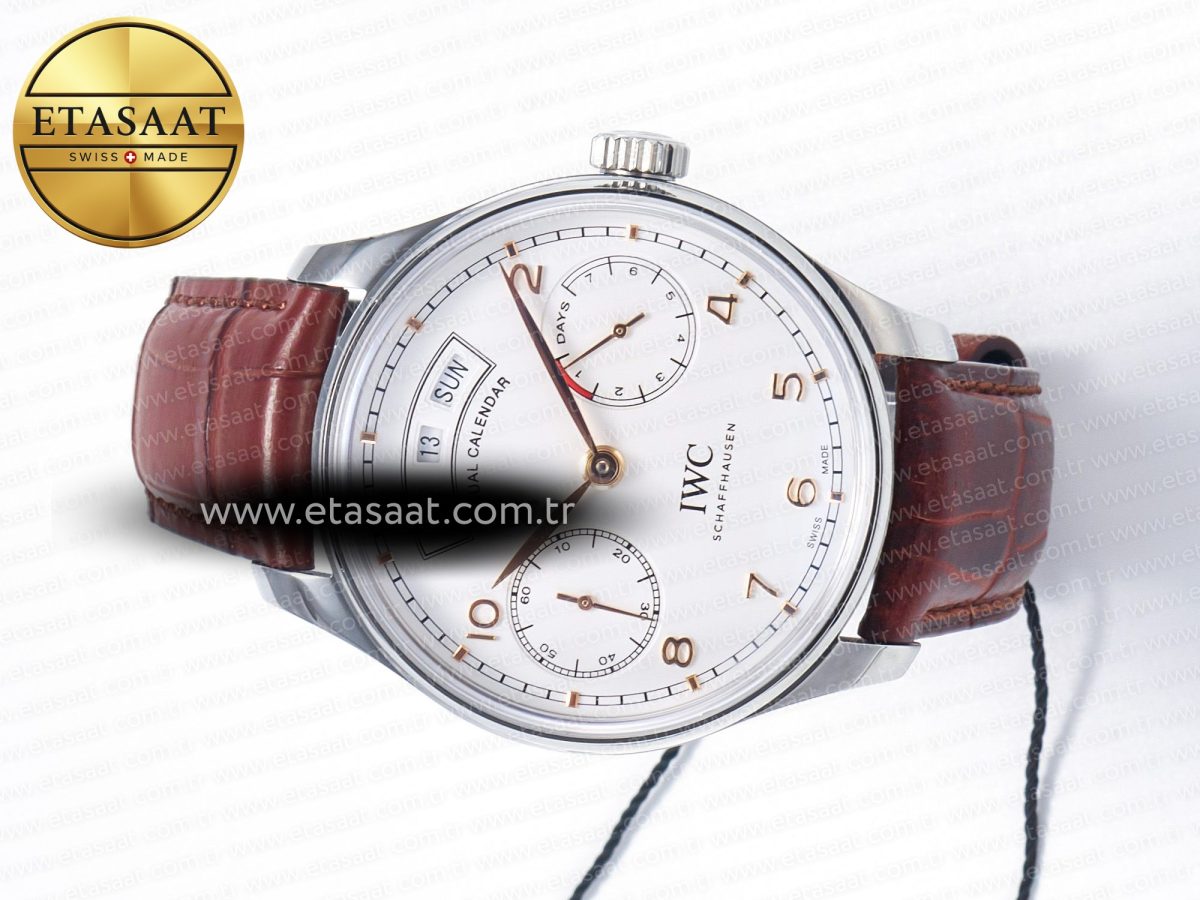 IWC Portuguese Real PR Real Annual Calendar IW5035 ZF 1:1 Best Edition White Dial RG Markers on Brown Leather Strap A52850 - Görsel 9