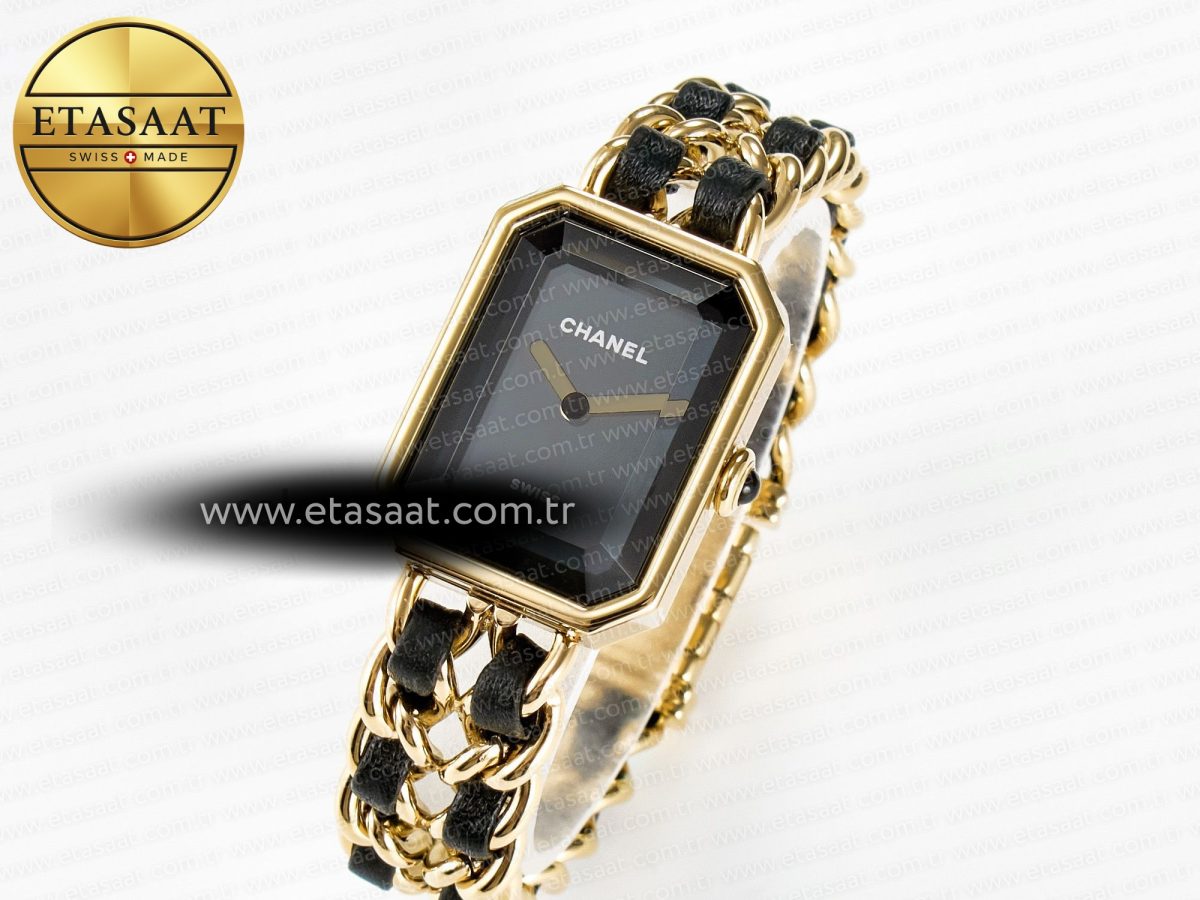 Chanel Ppremière Iconic Chain Watch YG BVF 1:1 Best Edition Black Dial on Chain Bracelet RONDA Quartz - Görsel 1