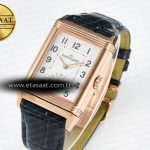 Jaeger Lecoultre Reverso Classic Duoface Small Seconds RG MGF Best Edition White Guilloché Dial on Black Leather Strap A854A