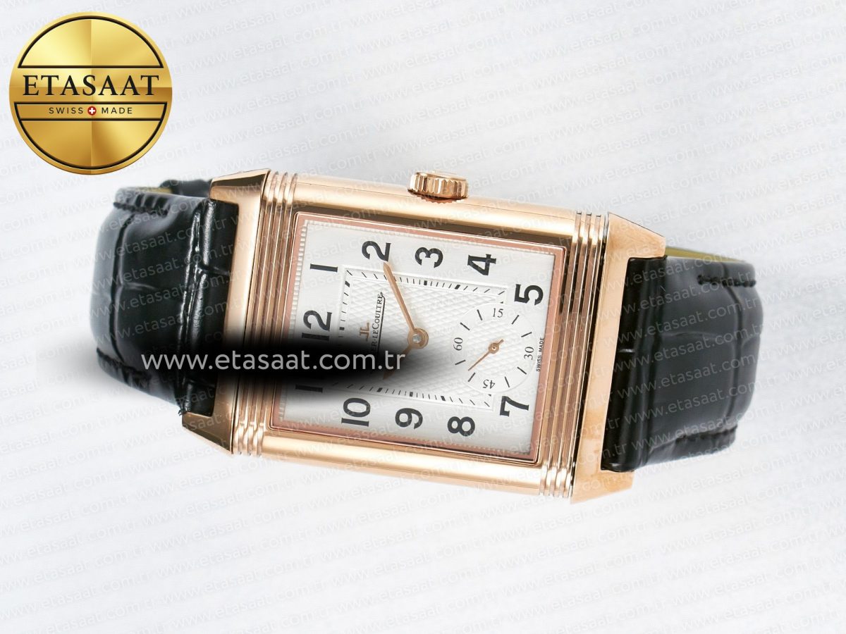 Jaeger Lecoultre Reverso Classic Duoface Small Seconds RG MGF Best Edition White Guilloché Dial on Black Leather Strap A854A - Görsel 13
