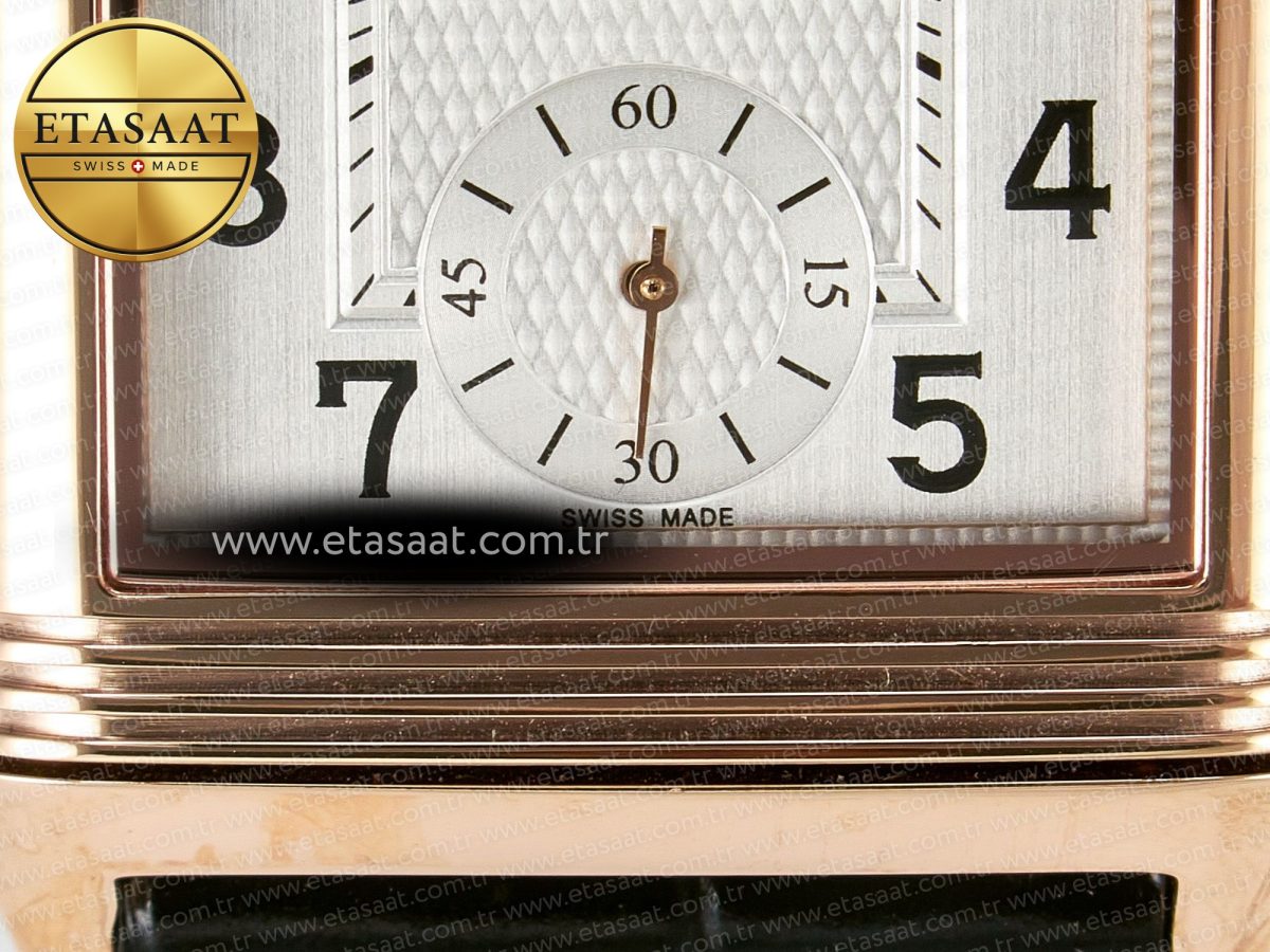 Jaeger Lecoultre Reverso Classic Duoface Small Seconds RG MGF Best Edition White Guilloché Dial on Black Leather Strap A854A - Görsel 17