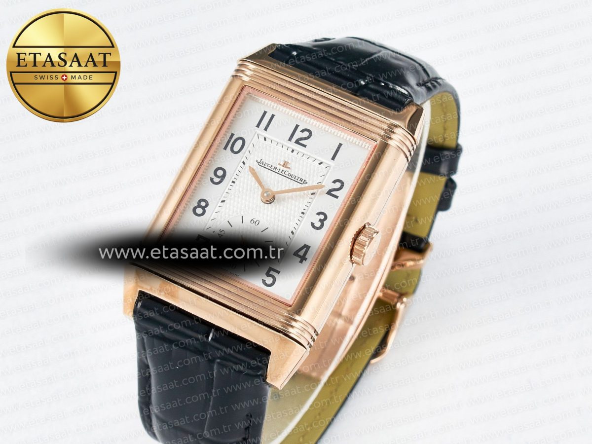 Jaeger Lecoultre Reverso Classic Duoface Small Seconds RG MGF Best Edition White Guilloché Dial on Black Leather Strap A854A - Görsel 2
