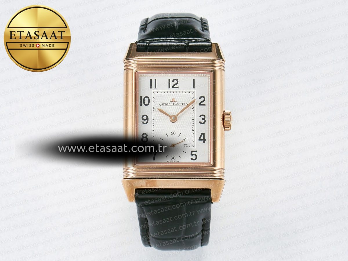 Jaeger Lecoultre Reverso Classic Duoface Small Seconds RG MGF Best Edition White Guilloché Dial on Black Leather Strap A854A - Görsel 3