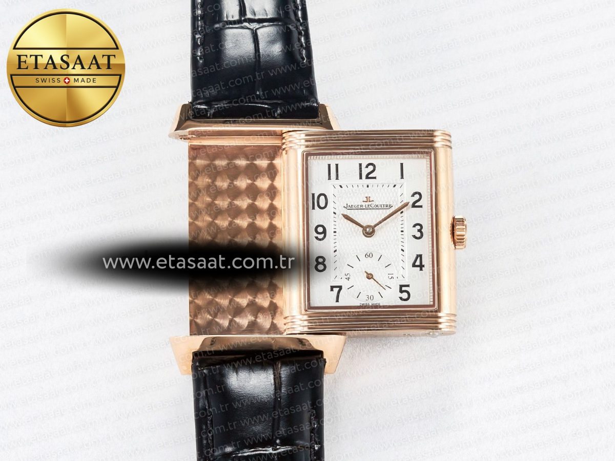 Jaeger Lecoultre Reverso Classic Duoface Small Seconds RG MGF Best Edition White Guilloché Dial on Black Leather Strap A854A - Görsel 5