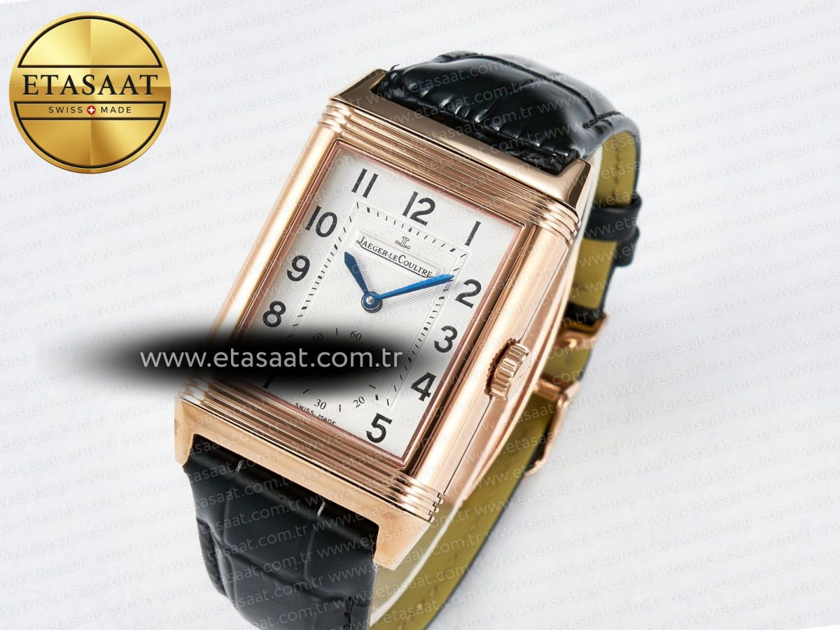 Jaeger Lecoultre Reverso Classic Duoface Small Seconds RG MGF Best Edition White Textured Dial on Black Leather Strap A854A - Görsel 1
