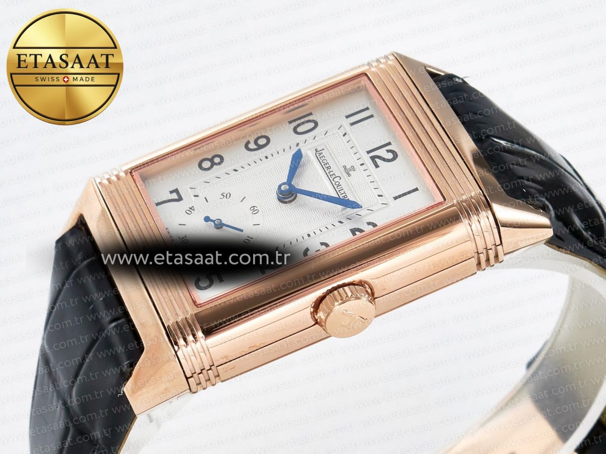 Jaeger Lecoultre Reverso Classic Duoface Small Seconds RG MGF Best Edition White Textured Dial on Black Leather Strap A854A - Görsel 10