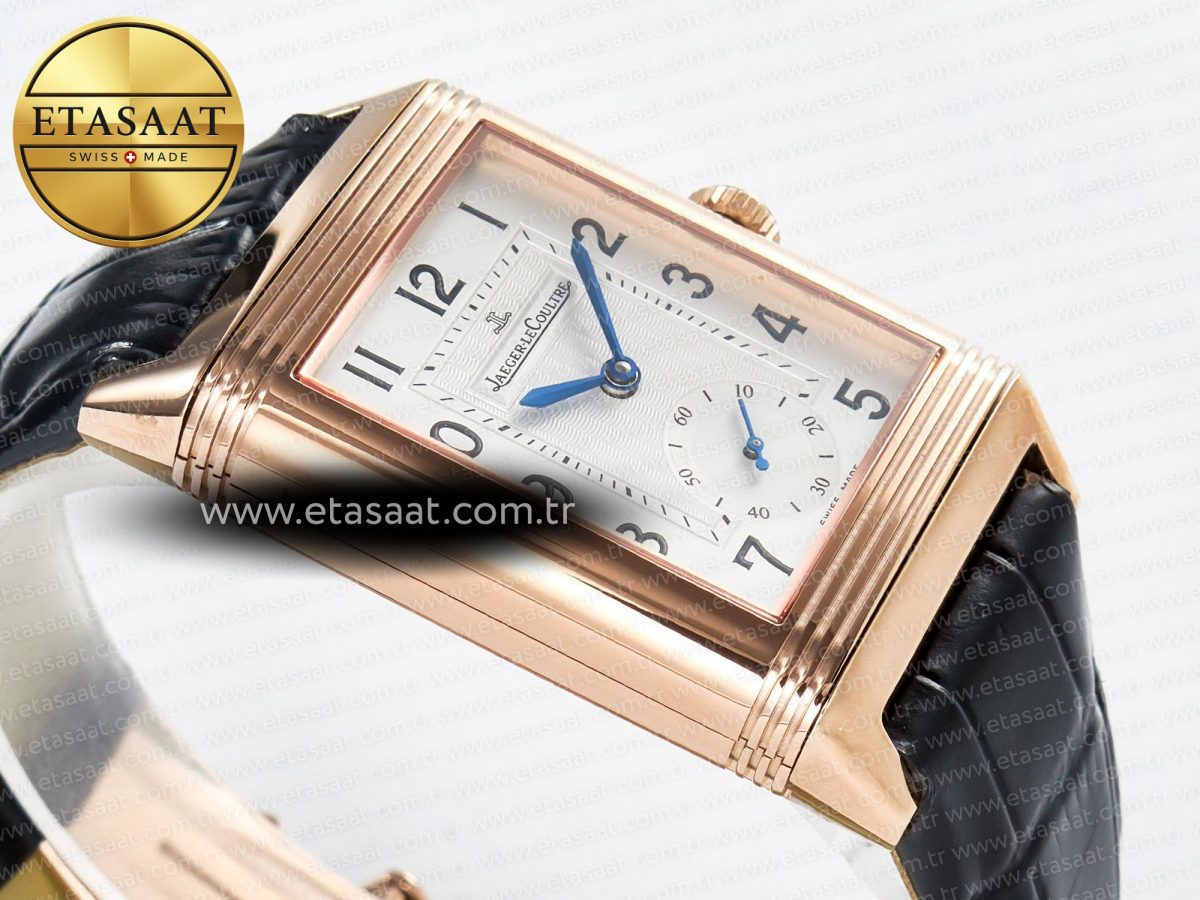 Jaeger Lecoultre Reverso Classic Duoface Small Seconds RG MGF Best Edition White Textured Dial on Black Leather Strap A854A - Görsel 11