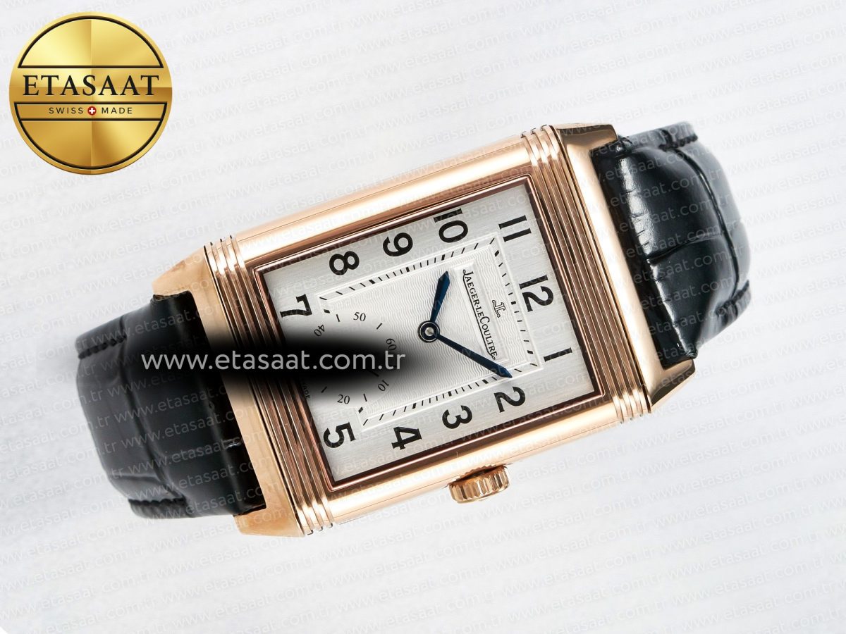 Jaeger Lecoultre Reverso Classic Duoface Small Seconds RG MGF Best Edition White Textured Dial on Black Leather Strap A854A - Görsel 12
