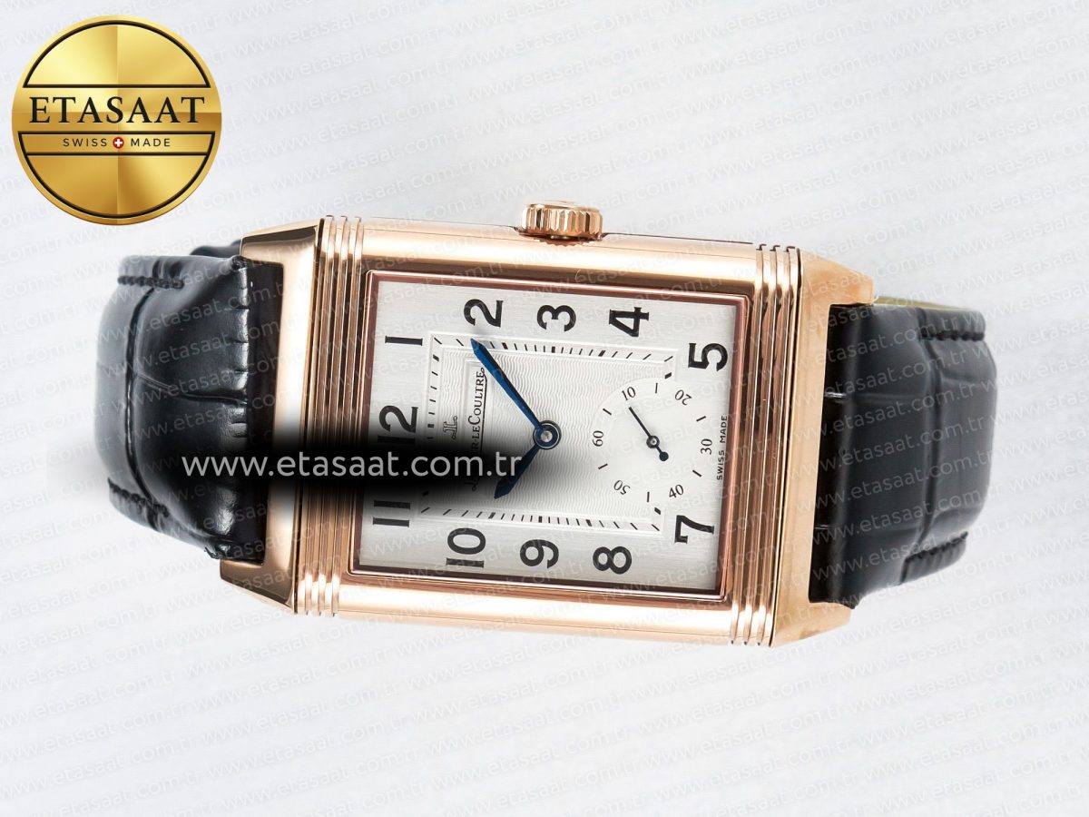 Jaeger Lecoultre Reverso Classic Duoface Small Seconds RG MGF Best Edition White Textured Dial on Black Leather Strap A854A - Görsel 13