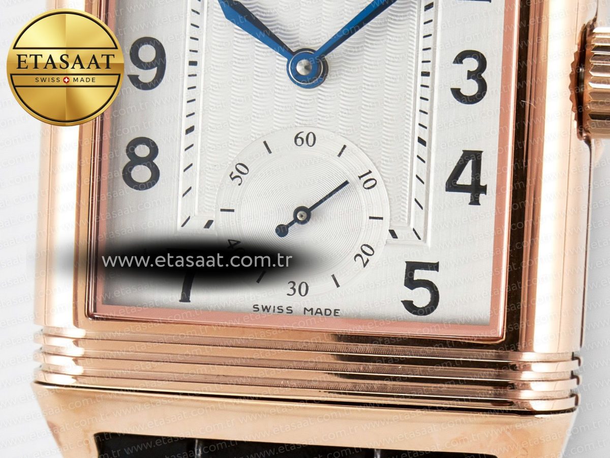 Jaeger Lecoultre Reverso Classic Duoface Small Seconds RG MGF Best Edition White Textured Dial on Black Leather Strap A854A - Görsel 16