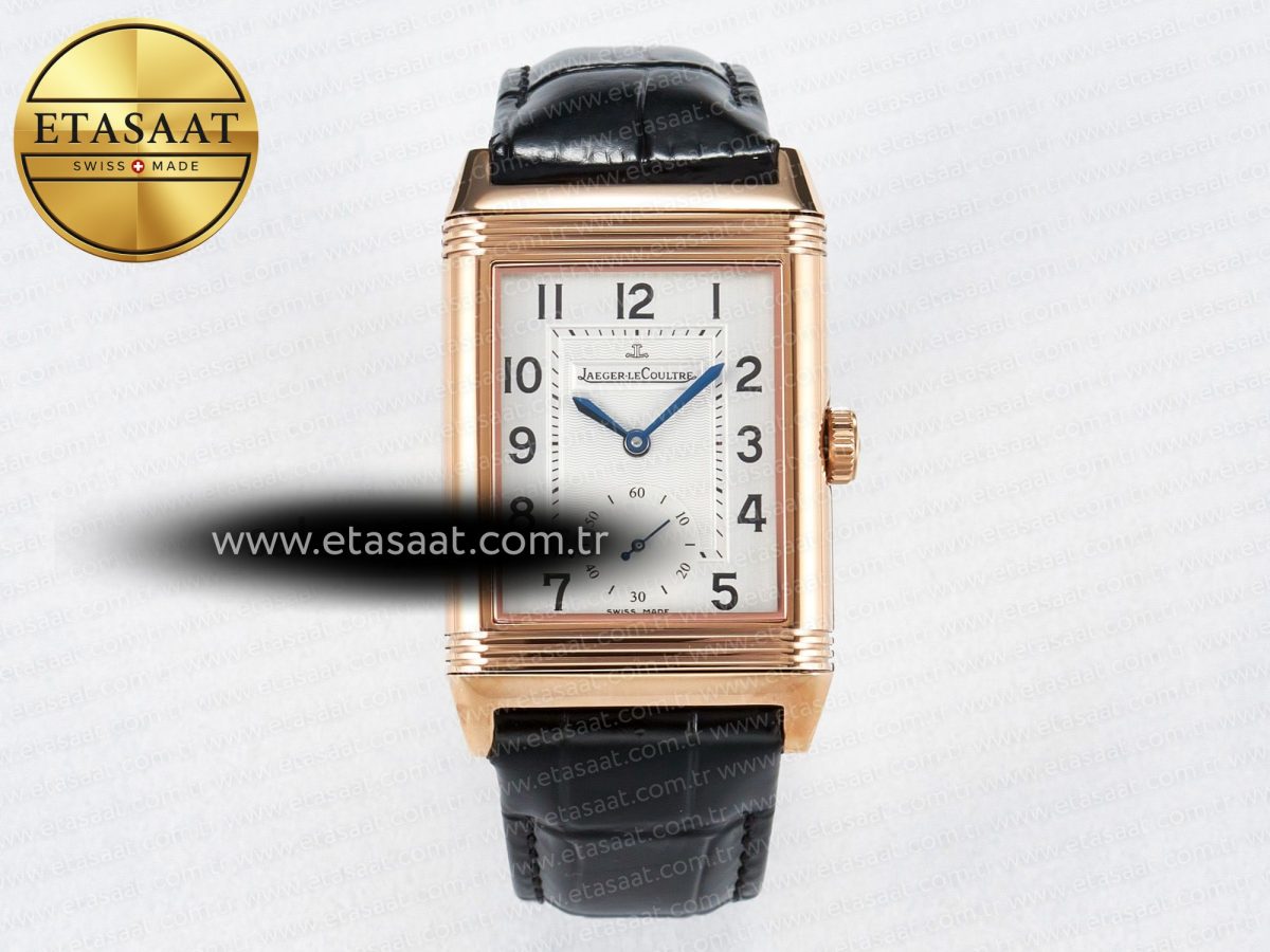 Jaeger Lecoultre Reverso Classic Duoface Small Seconds RG MGF Best Edition White Textured Dial on Black Leather Strap A854A - Görsel 3