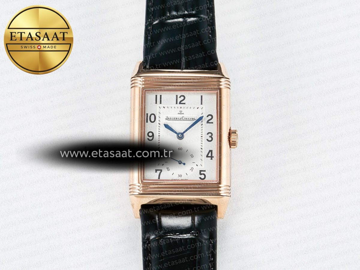 Jaeger Lecoultre Reverso Classic Duoface Small Seconds RG MGF Best Edition White Textured Dial on Black Leather Strap A854A - Görsel 4