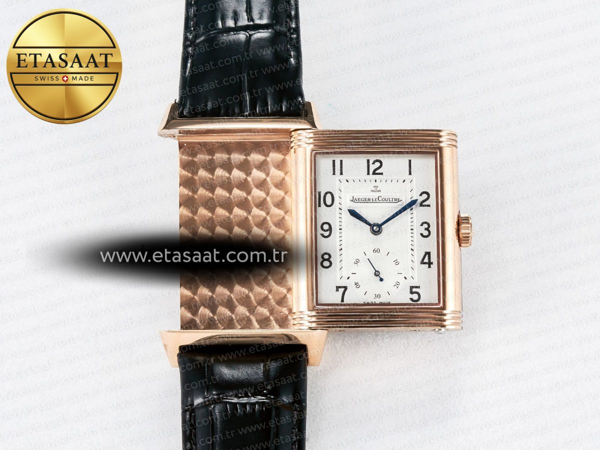 Jaeger Lecoultre Reverso Classic Duoface Small Seconds RG MGF Best Edition White Textured Dial on Black Leather Strap A854A - Görsel 5