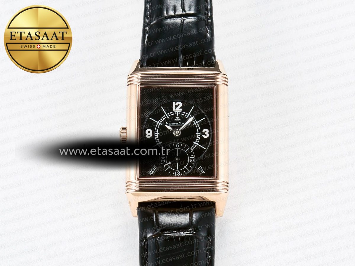 Jaeger Lecoultre Reverso Classic Duoface Small Seconds RG MGF Best Edition White Textured Dial on Black Leather Strap A854A - Görsel 6
