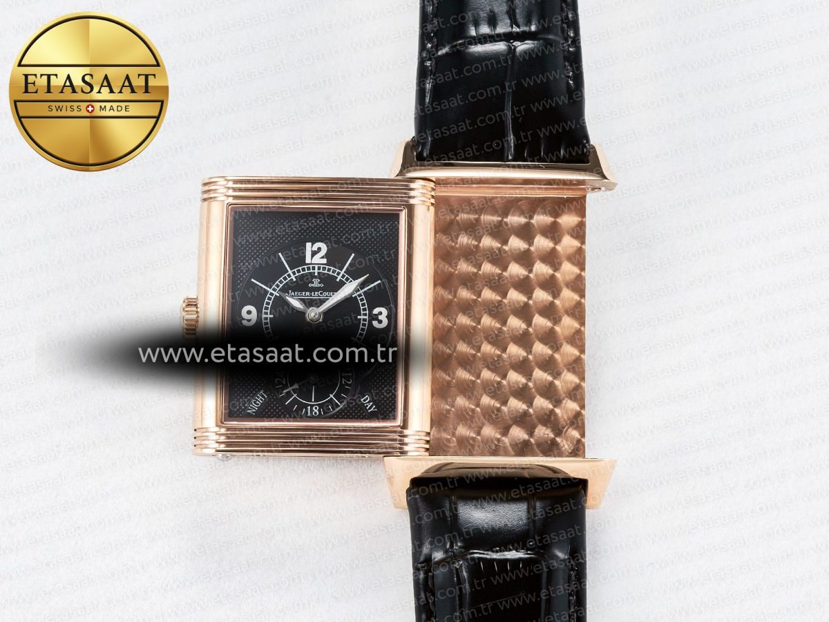 Jaeger Lecoultre Reverso Classic Duoface Small Seconds RG MGF Best Edition White Textured Dial on Black Leather Strap A854A - Görsel 7