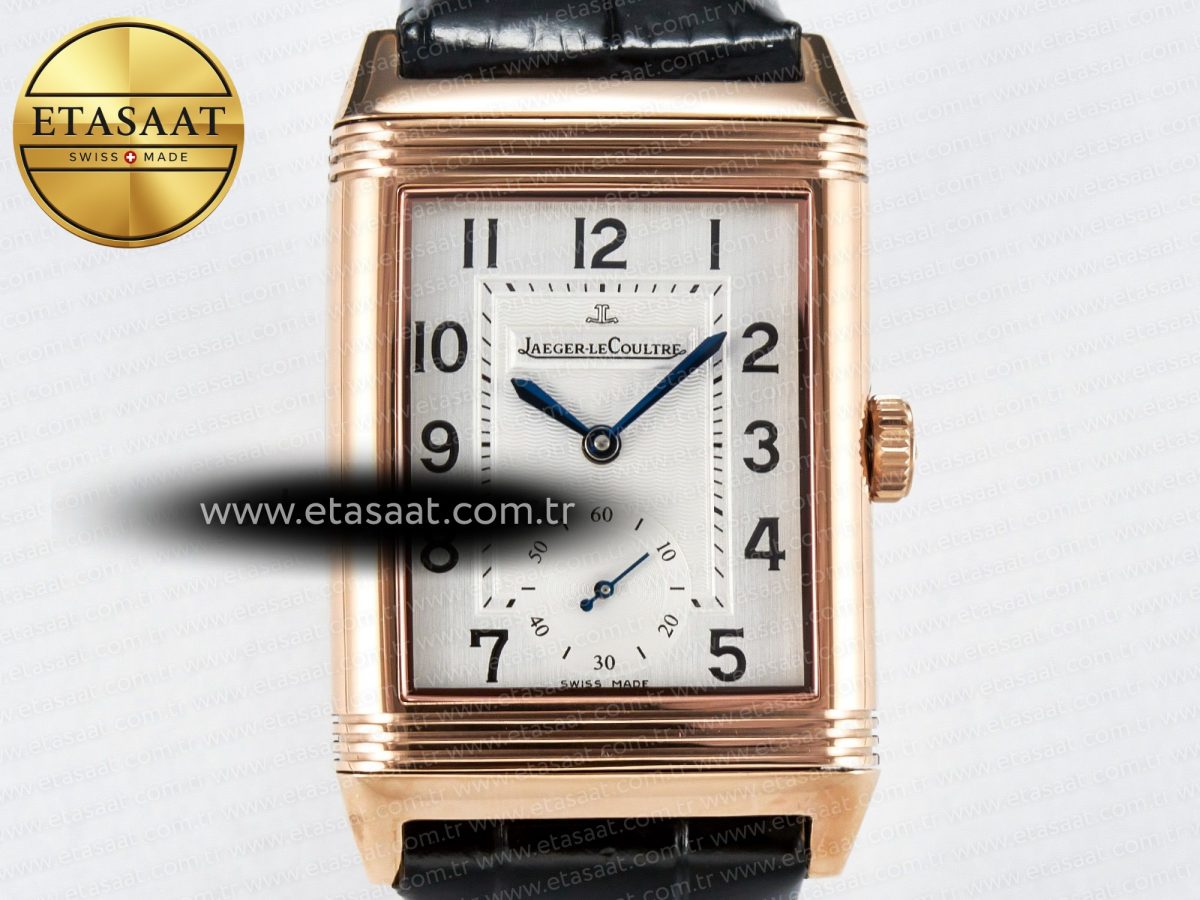 Jaeger Lecoultre Reverso Classic Duoface Small Seconds RG MGF Best Edition White Textured Dial on Black Leather Strap A854A - Görsel 8