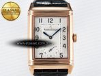 Jaeger Lecoultre Reverso Classic Duoface Small Seconds RG MGF Best Edition White Textured Dial on Black Leather Strap A854A - Görsel 8