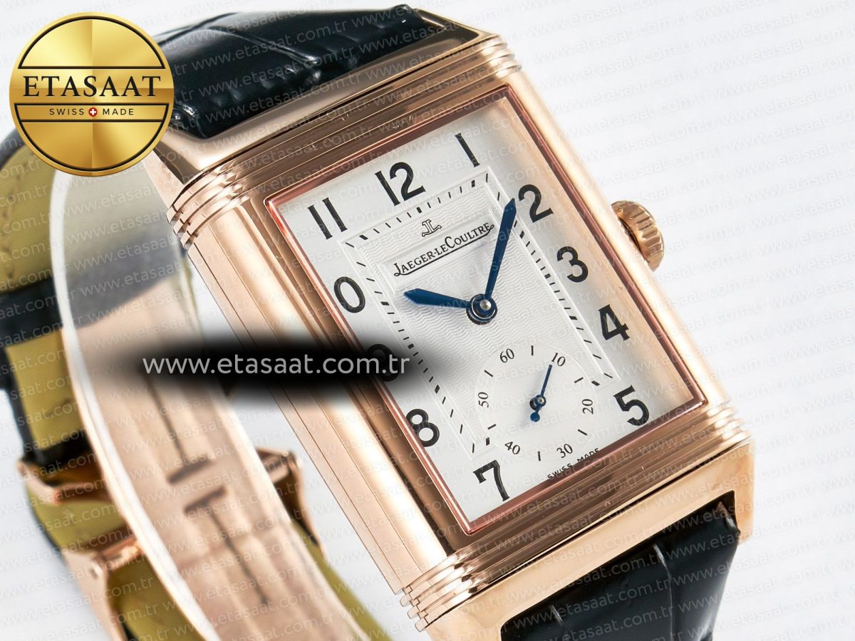 Jaeger Lecoultre Reverso Classic Duoface Small Seconds RG MGF Best Edition White Textured Dial on Black Leather Strap A854A - Görsel 9