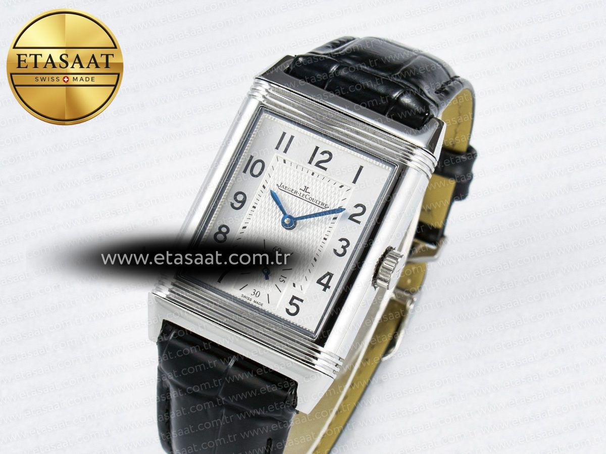 Jaeger Lecoultre Reverso Classic Duoface Small Seconds SS MGF Best Edition White Guilloché Dial on Black Leather Strap A854A - Görsel 1