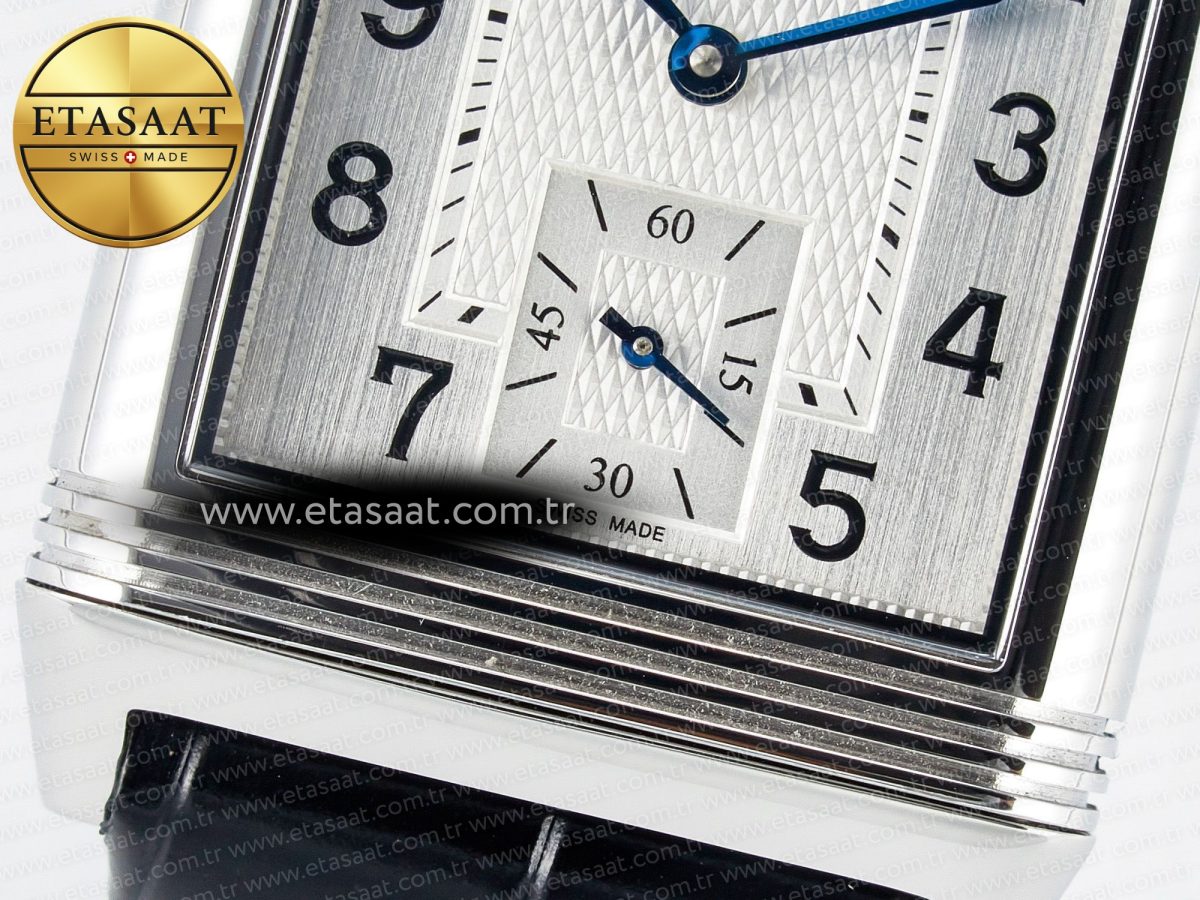 Jaeger Lecoultre Reverso Classic Duoface Small Seconds SS MGF Best Edition White Guilloché Dial on Black Leather Strap A854A - Görsel 16
