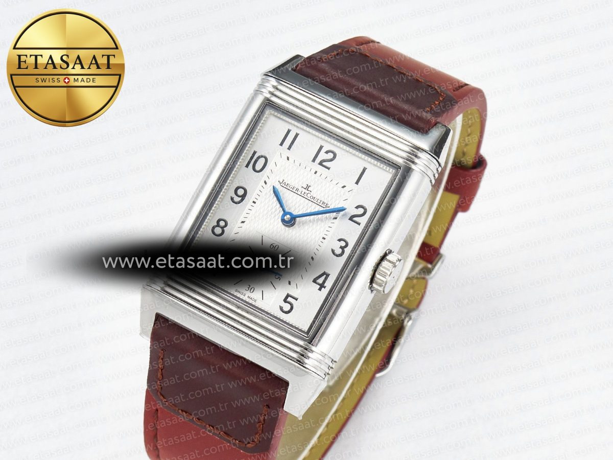 Jaeger Lecoultre Reverso Classic Duoface Small Seconds SS MGF Best Edition White Guilloché Dial on Red Leather Strap A854A - Görsel 1