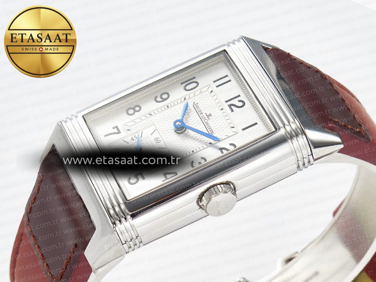 Jaeger Lecoultre Reverso Classic Duoface Small Seconds SS MGF Best Edition White Guilloché Dial on Red Leather Strap A854A - Görsel 10