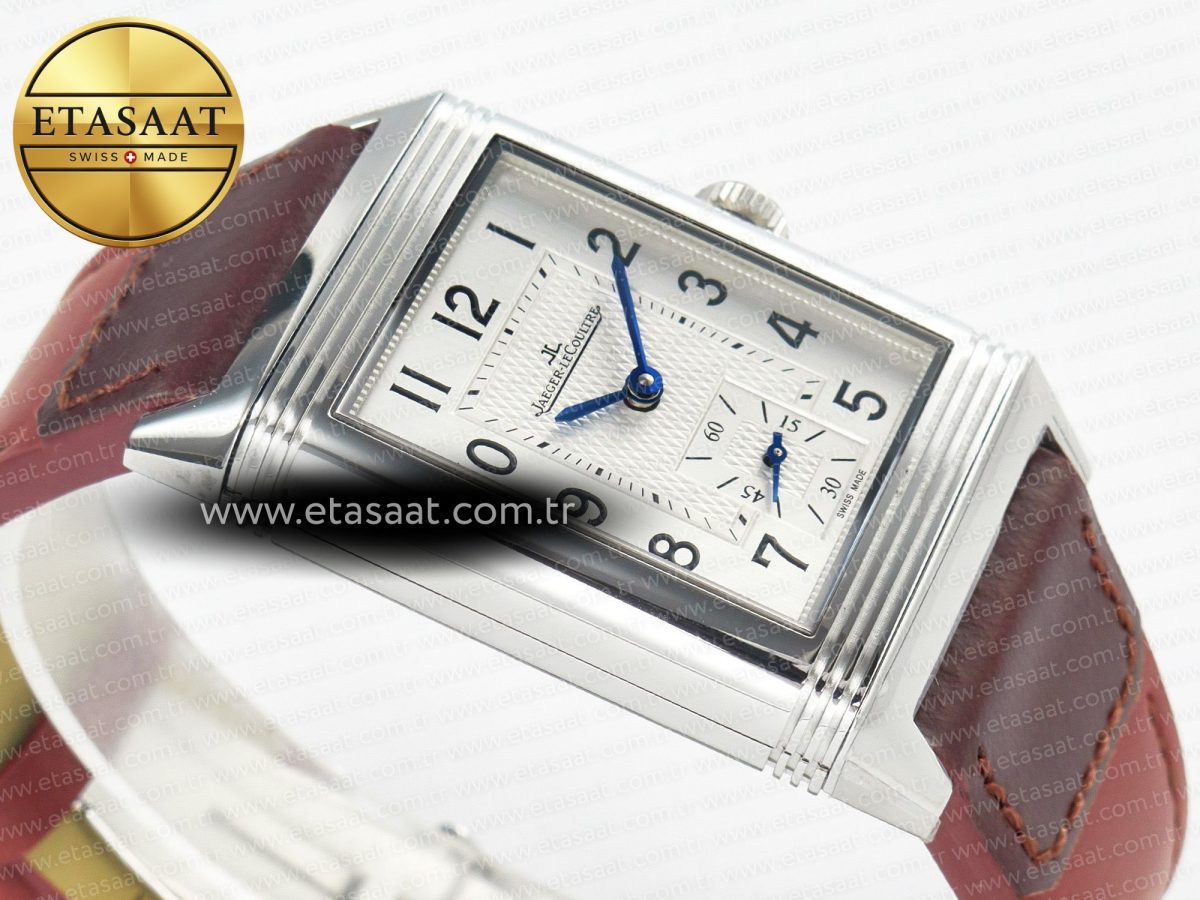 Jaeger Lecoultre Reverso Classic Duoface Small Seconds SS MGF Best Edition White Guilloché Dial on Red Leather Strap A854A - Görsel 11