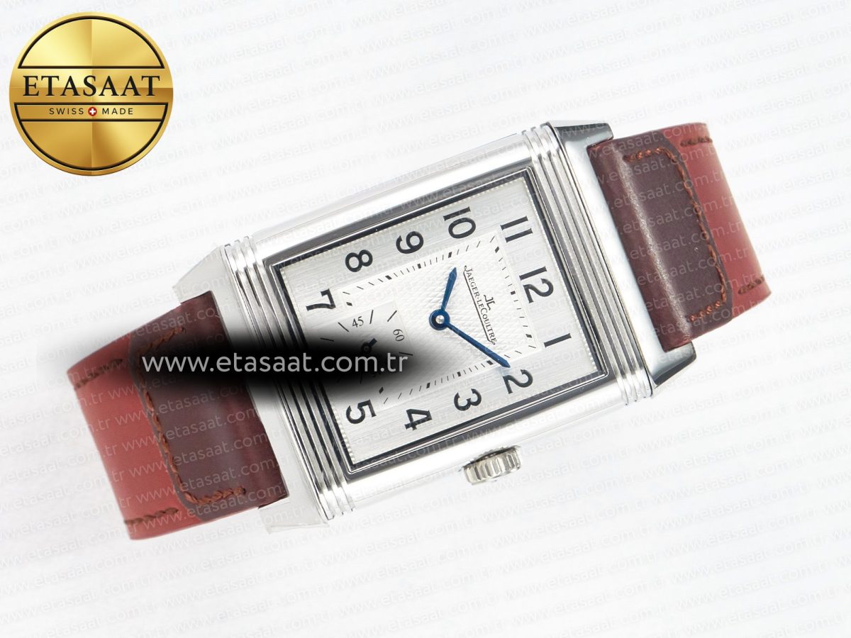 Jaeger Lecoultre Reverso Classic Duoface Small Seconds SS MGF Best Edition White Guilloché Dial on Red Leather Strap A854A - Görsel 12