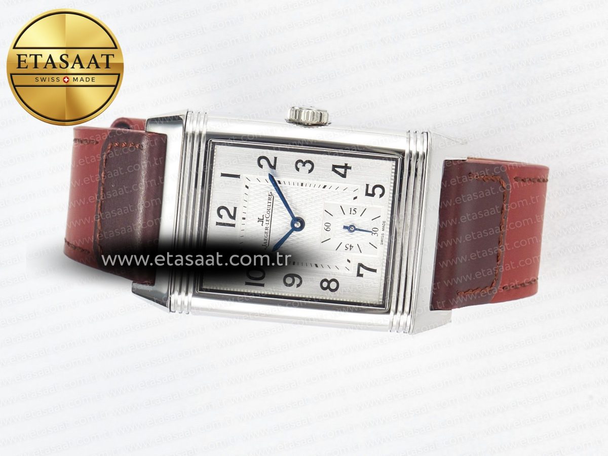 Jaeger Lecoultre Reverso Classic Duoface Small Seconds SS MGF Best Edition White Guilloché Dial on Red Leather Strap A854A - Görsel 13