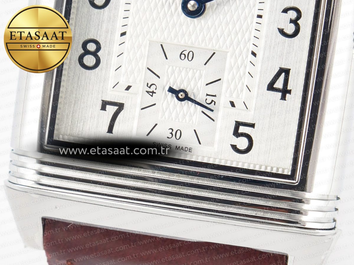 Jaeger Lecoultre Reverso Classic Duoface Small Seconds SS MGF Best Edition White Guilloché Dial on Red Leather Strap A854A - Görsel 16