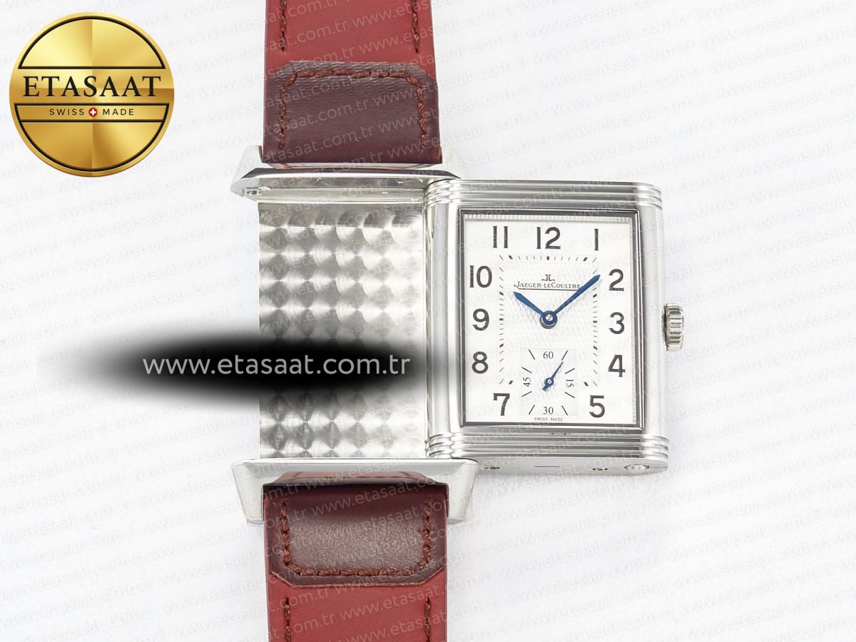 Jaeger Lecoultre Reverso Classic Duoface Small Seconds SS MGF Best Edition White Guilloché Dial on Red Leather Strap A854A - Görsel 5