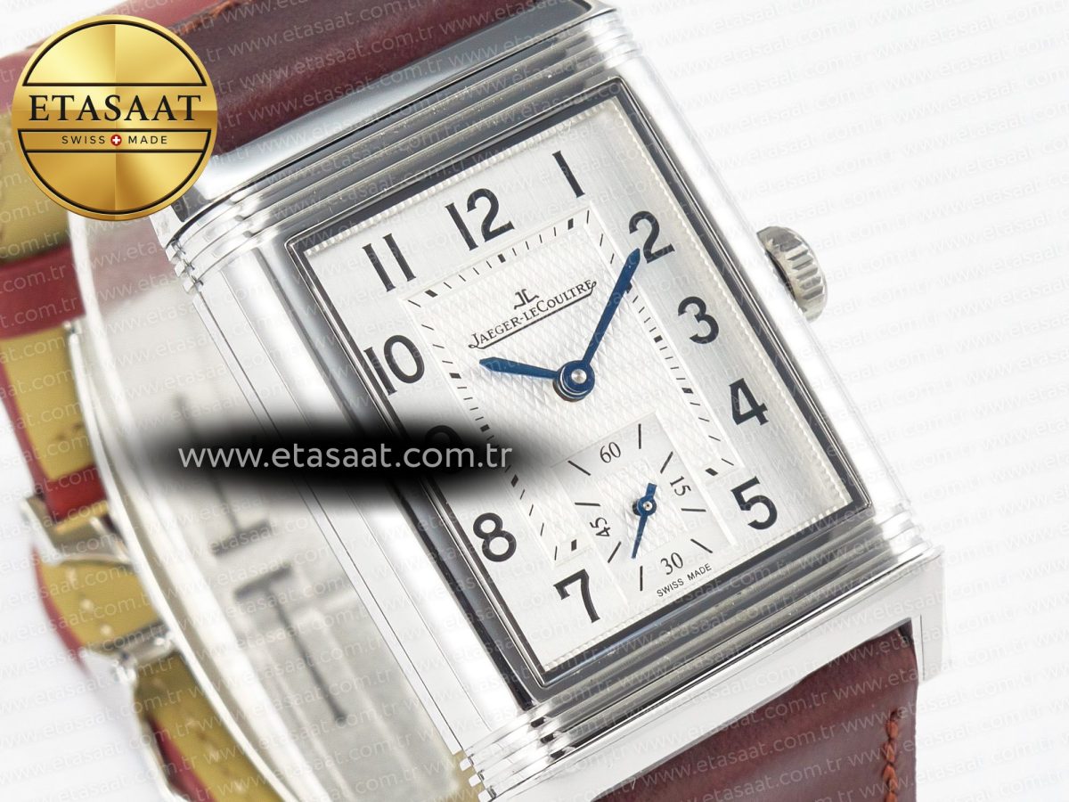 Jaeger Lecoultre Reverso Classic Duoface Small Seconds SS MGF Best Edition White Guilloché Dial on Red Leather Strap A854A - Görsel 9