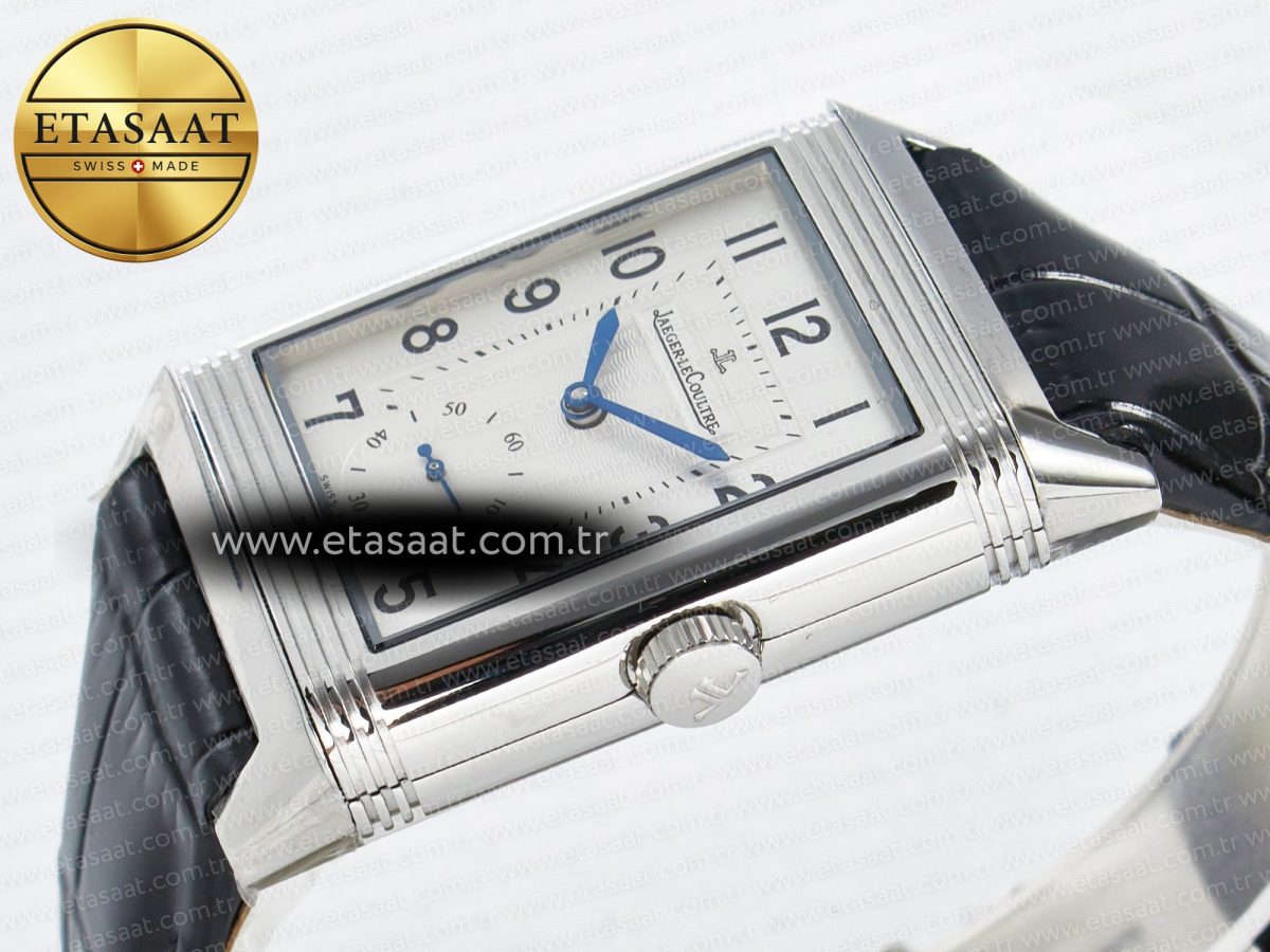 Jaeger Lecoultre Reverso Classic Duoface Small Seconds SS MGF Best Edition White Textured Dial on Black Leather Strap A854A - Görsel 10