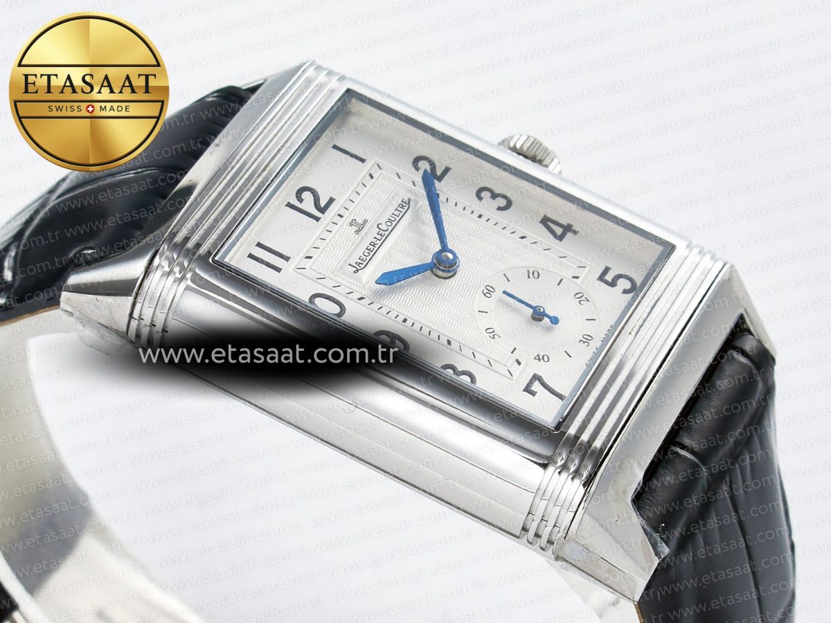 Jaeger Lecoultre Reverso Classic Duoface Small Seconds SS MGF Best Edition White Textured Dial on Black Leather Strap A854A - Görsel 11