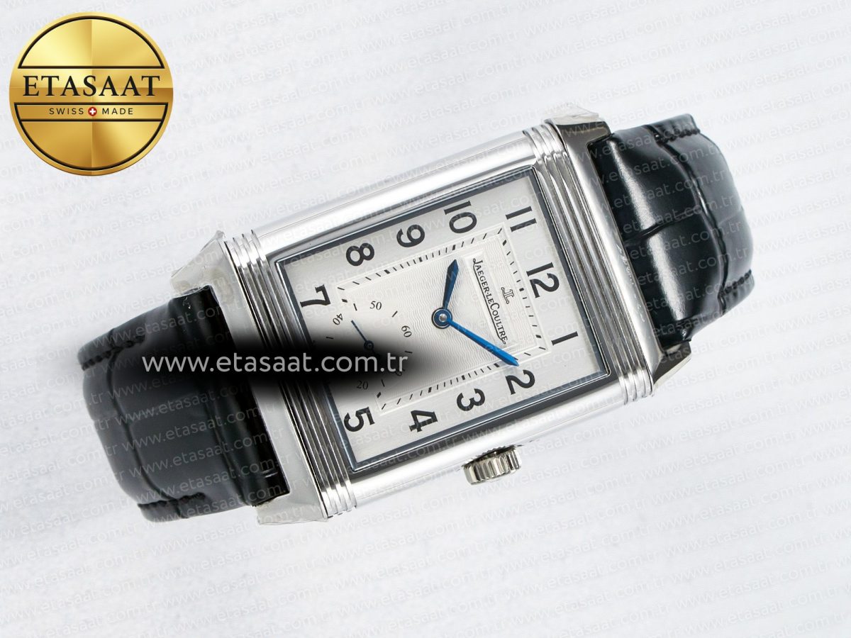 Jaeger Lecoultre Reverso Classic Duoface Small Seconds SS MGF Best Edition White Textured Dial on Black Leather Strap A854A - Görsel 12